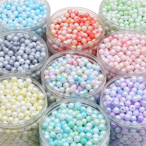 Iriserende AB Kleur Verguld Ronde Acryl Kralen Macaron Gradiënt Losse Kralen Voor DIY Ketting Armband Sieraden Maken Accessoires