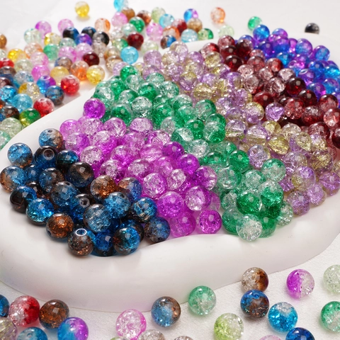 Tweekleurige Crackle Glas Losse Ronde Spacer Kralen Voor DIY Armband Ketting Handgemaakte Sieraden Maken Ambachtelijke Materialen