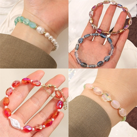 Perles en Verre Facettées Ovale Plat Perles en Vrac Avec Revêtement AB Pour La Fabrication de Bijoux DIY Bracelet Collier Accessoires