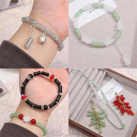 Perline di Vetro a Nodo di Bambù per Creazione Gioielli Fai-da-te Finta Giada Tubo Cilindrico per Collana Bracciale