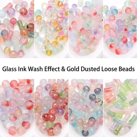 Perles en Verre à l'Encre Faites à la Main Feuille d'Or Rondes Forme de Bambou Perles en Vrac Pour Création de Bijoux DIY Bracelet Collier