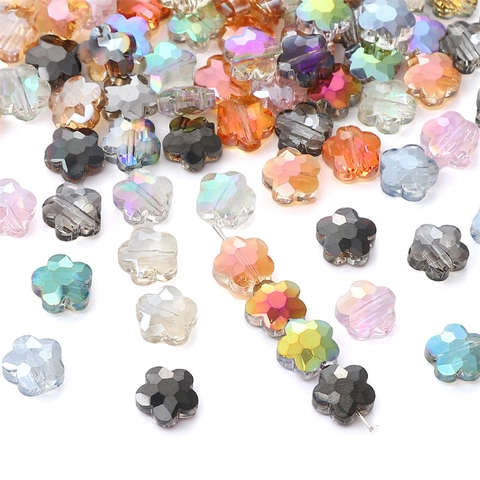 10mm Glass Flower Beads Faceted Electroplated AB Crystal Spacer Beads For DIY Jewelry Making Necklace Bracelet Accessory