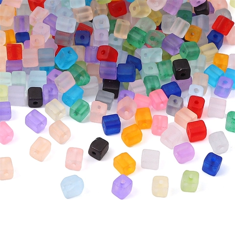Frosted Glass Cube Beads Square Loose Spacer Beads For DIY Jewelry Making Bracelet Necklace Handcraft Materials Supplies