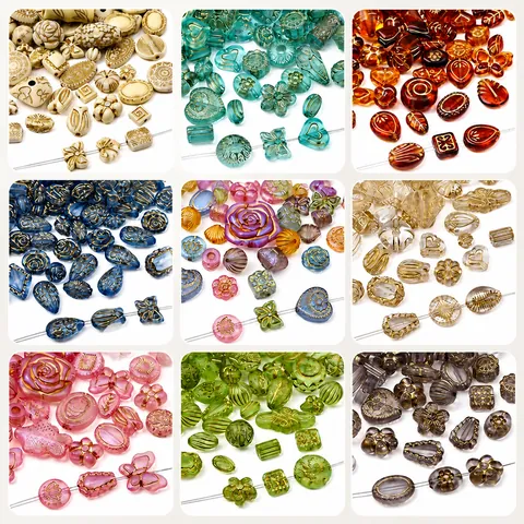 Mixed Style Acrylic Loose Beads Gold Painted Vintage DIY Jewelry Making Materials For Bracelet Necklace Handmade Craft