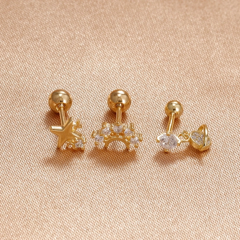 Stainless Steel Rhinestone Helix Piercing Stud Earrings For Women Screw Back Bowknot Star Moon Heart Cartilage Jewelry