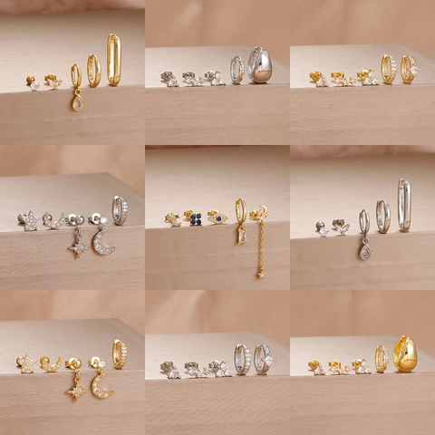 Stainless Steel 18K Gold Plated Rhinestone Earrings For Women Korean Fashion Star Moon Butterfly Geometric Dangle Stud Hoop Jewelry