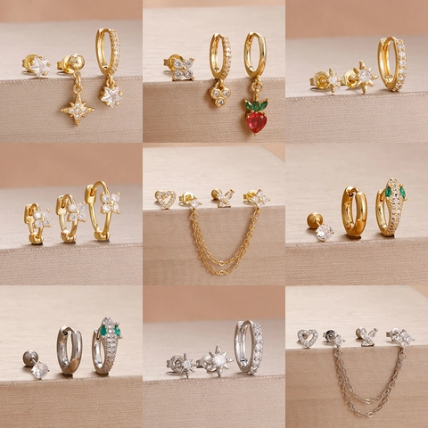 Boucles d'Oreilles en Acier Inoxydable en Forme de Serpent et d'Étoile avec Strass pour Femmes Bijoux de Mode Minimaliste Incrustés