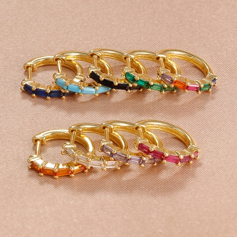 Fashion Stainless Steel Gold Plated Baguette Zirconia Huggie Hoop Earrings With 925 Sterling Silver Earring Post For Women