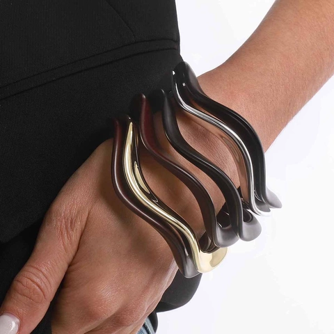 Brazalete Ondulado Geométrico Irregular Retro Mujer Vintage Madera Galvanizado Diseño de Nicho Joyería Regalo Mano