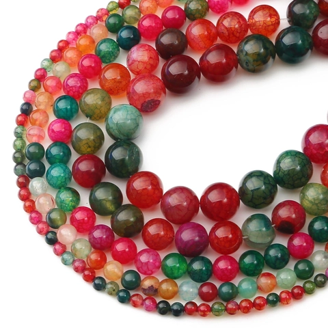 Multicolored Dragon Vein Agate Round Beads For DIY Jewelry Bracelet Necklace Making Simple Fashion Loose Stone Beads Material