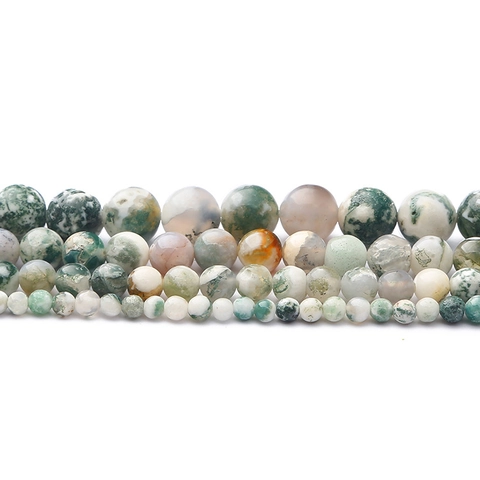 Natural White Moss Agate Round Beads For DIY Jewelry Making Green Pattern Loose Stone Beads For Bracelet Necklace