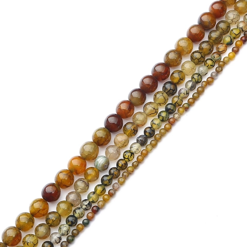 Natural Dragon Veins Agate Round Loose Beads Polished Crackle Stone Beads For DIY Jewelry Making Bracelet Necklace Strand