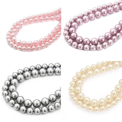 High Gloss Glass Pearl Round Loose Beads For DIY Bracelet Necklace Jewelry Making Handmade Crafts White Beige Pink