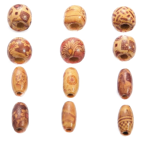 Natural Wenge Wood Round Beads Vintage Ethnic Pattern Loose Beads For DIY Jewelry Making Bracelet Necklace Handmade Crafting Accessories