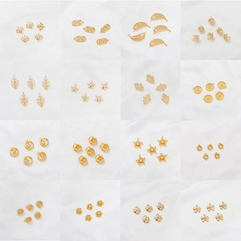 18K Gold Plated Zirconia DIY Pendant For Jewelry Making Alloy Heart Feather Crown Umbrella Shape Pendant Bracelet Accessories