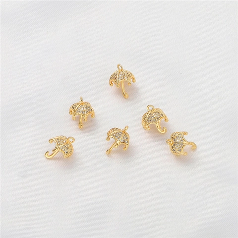 18K Gold Plated Zirconia DIY Pendant For Jewelry Making Alloy Heart Feather Crown Umbrella Shape Pendant Bracelet Accessories