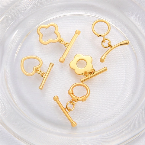18K Vergoldet Kupfer OT Schnalle Knebelverschlüsse Herz Blume Rund Verbinder Für DIY Armband Halskette Schmuckherstellung