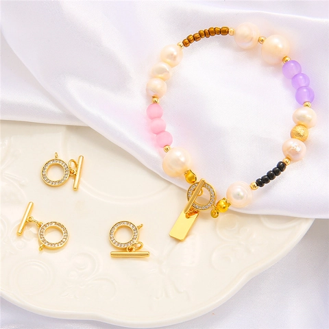 18K Gold Plated Copper OT Toggle Clasp With Micro Pave Zirconia DIY Jewelry Findings Connector For Bracelet Necklace Making Women Jewelry