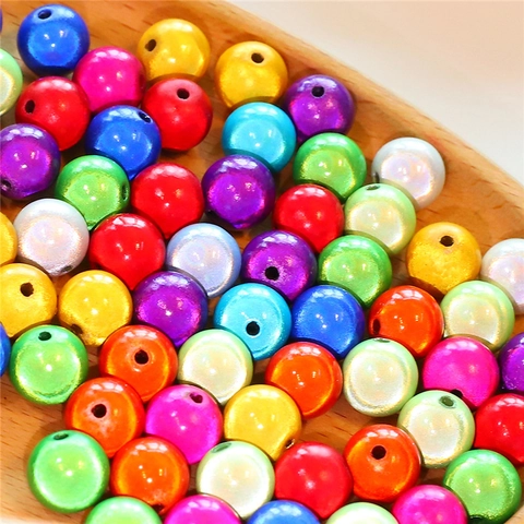 Acrylic Artificial Pearl Loose Beads Colorful Iridescent Round Beads For DIY Jewelry Making Bracelet Necklace Handmade Craft Supplies