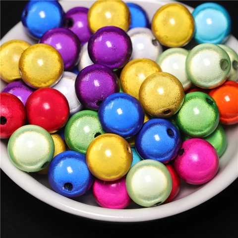 Acrylic Artificial Pearl Loose Beads Colorful Iridescent Round Beads For DIY Jewelry Making Bracelet Necklace Handmade Craft Supplies