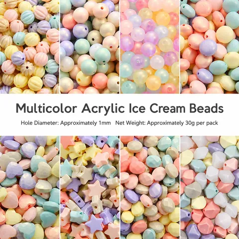 Acrylic Ice Cream Color Beads For DIY Jewelry Making Round Star Heart Shapes Macaron Loose Beads Kids Bracelet Necklace Handcraft Materials