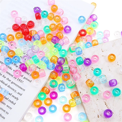 Acrylic Large Hole Pony Beads Barrel Spacing Beads For DIY Jewelry Making Bracelet Necklace Handmade Craft Supplies Mixed Colors