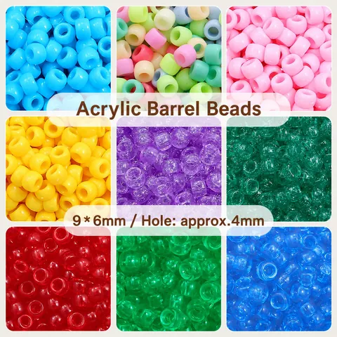 Perles en Tonneau à Large Trou en Acrylique Transparentes Lumineuses Pony Beads pour Tressage Cheveux Bijoux DIY
