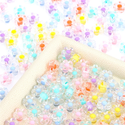 Acrylic Transparent Flower Beads For DIY Jewelry Making Textured Flower Shaped Spacer Beads Mixed Colors Craft Accessory