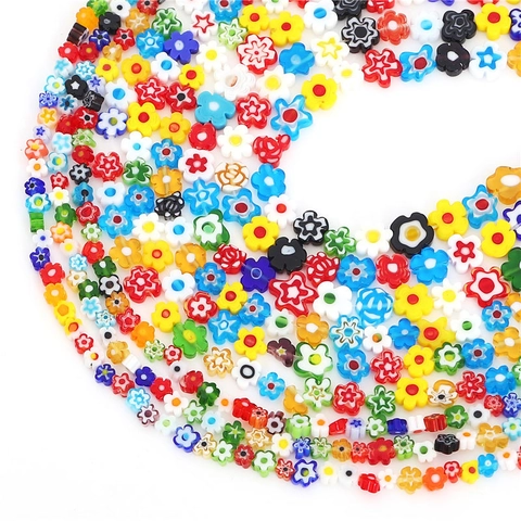 Perles de Fleurs en Verre Millefiori Colorées pour la Fabrication de Bijoux DIY Bracelets Colliers Boucles d'Oreilles