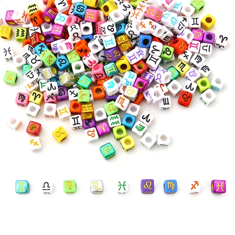 Acrylic Zodiac Sign Square Loose Beads Colorful Twelve Constellations Cube Spacer Beads For DIY Jewelry Handmade Bracelet