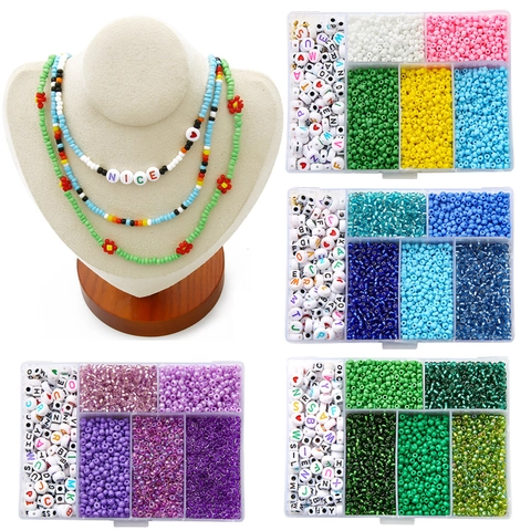 Handgemachtes Schmuckherstellungs-Set 3mm Glas Saatperlen Buchstabenperlen Herzperlen Elastische Schnur DIY Bastelbedarf Für Armband Halskette