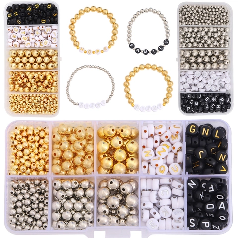 DIY Jewelry Making Kit Metallic Gloss CCB Beads Letter Beads Elastic Thread Set For Handmade Bracelet Necklace Craft Accessories