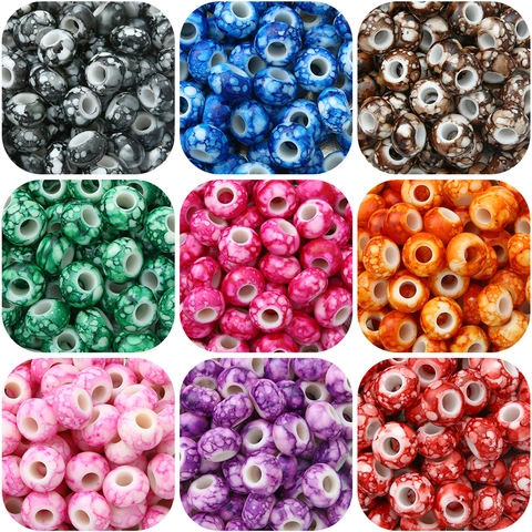 Large Hole Acrylic Marble Pattern Wheel Spacer Beads For Jewelry Making DIY Bracelets Earrings Loose Beads Material
