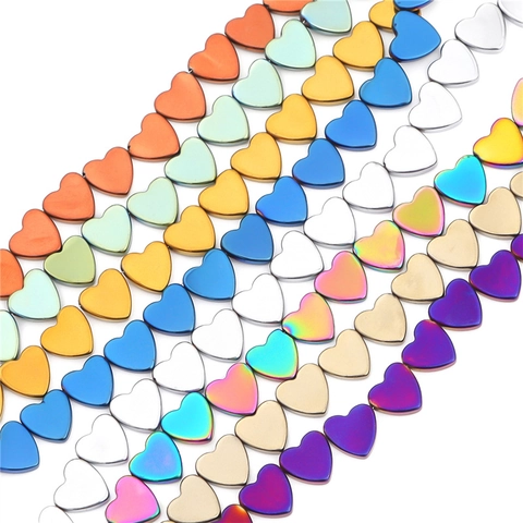 Heart Shaped Electroplated Hematite Beads For DIY Jewelry Making Colorful Metallic Luster Loose Beads For Bracelets Necklaces Handicrafts