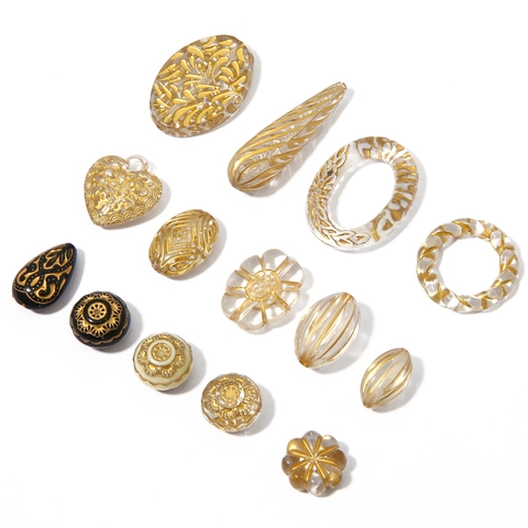 Baroque Vintage Acrylic Gold Painted Oval Olive Pumpkin Flower Beads For DIY Earring Necklace Bracelet Jewelry Making Accessories