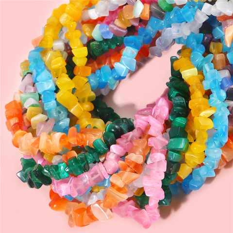 Irregular Synthetic Cat's Eye Stone Chips Beads For Jewelry Making Handmade DIY Earrings Bracelet Phone Chain Accessory Multi Color Polished Style