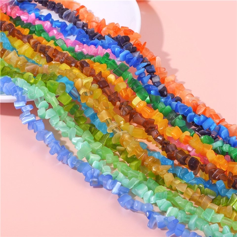 Irregular Synthetic Cat's Eye Stone Chips Beads For Jewelry Making Handmade DIY Earrings Bracelet Phone Chain Accessory Multi Color Polished Style