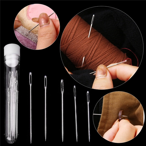 Aiguilles à Coudre à Gros Chas en Acier Inoxydable Avec Tube de Rangement pour Broderie Couture DIY Réparation Artisanale