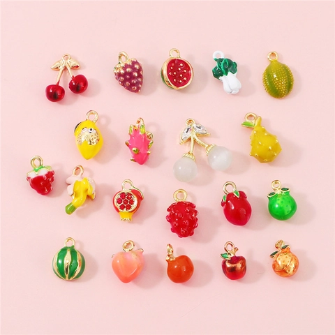 DIY Alloy Enamel Fruit Pendants For Jewelry Making Handmade Strawberry Watermelon Lemon Charms Earring Necklace Accessories