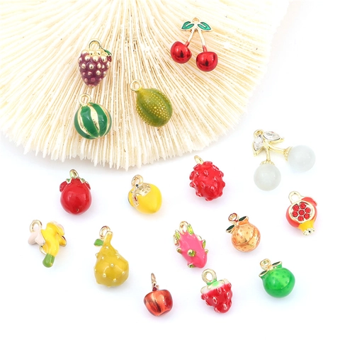 DIY Alloy Enamel Fruit Pendants For Jewelry Making Handmade Strawberry Watermelon Lemon Charms Earring Necklace Accessories