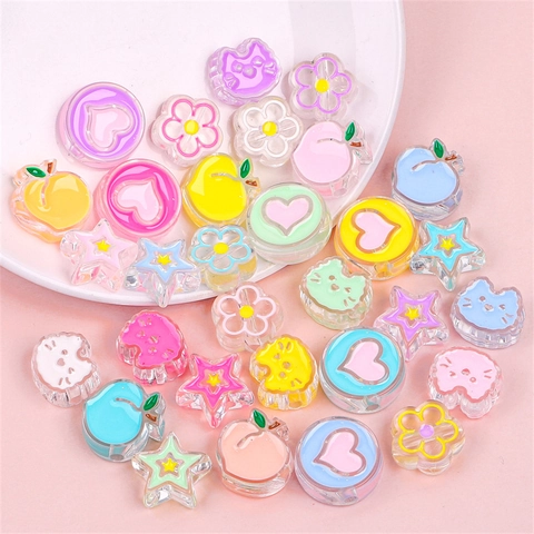 Süße Acrylperlen Für DIY Schmuckherstellung Gemischte Farben Tropföl Smiley Herz Stern Pfirsich Blume Katze Lose Perlen Bastelzubehör