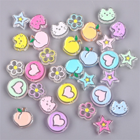 Süße Acrylperlen Für DIY Schmuckherstellung Gemischte Farben Tropföl Smiley Herz Stern Pfirsich Blume Katze Lose Perlen Bastelzubehör