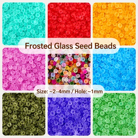 Gefrostete Matte Glasperlen Transparent Irisierend Runde Perlen DIY Handgemachte Armband Halskette Schmuckherstellung Zubehör