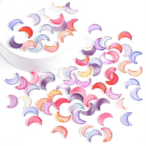 Acrylic Crescent Moon Beads For DIY Jewelry Making Colorful Translucent Glitter Moon Charms For Earrings Bracelet Accessories