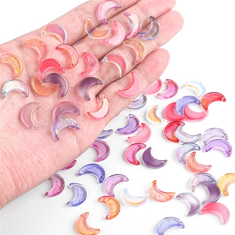 Acrylic Crescent Moon Beads For DIY Jewelry Making Colorful Translucent Glitter Moon Charms For Earrings Bracelet Accessories