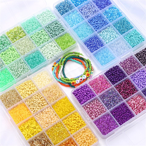 DIY Jewelry Making Kit Glass Seed Beads Bugle Beads Fifteen Compartments Multicolor Handmade Craft Decoration Accessories