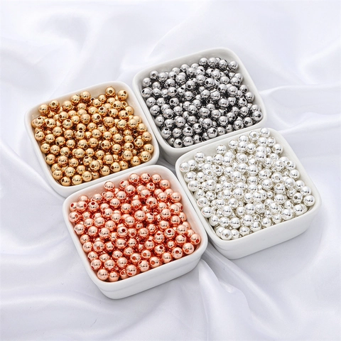 Perles d'Espacement Rondes en Cuivre Lisses Or Rempli 14K Argent Plaque Fabrication de Bijoux DIY Finition Metallique Polie