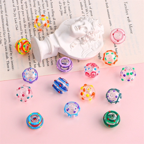 Handmade Lampwork Glass Beads Colorful Polka Dot Spiral Striped Hollow Loose Beads For DIY Jewelry Making Accessories