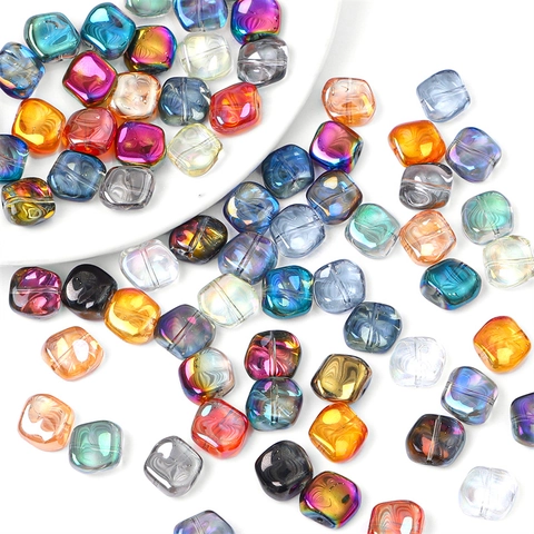 Iridescent Rhombic Glass Beads For DIY Jewelry Making Square Crystal Loose Spacer Beads For Bracelet Necklace Earring Handmade Supplies