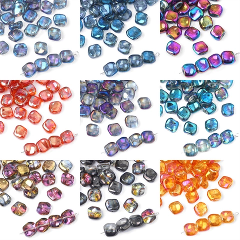 Iridescent Rhombic Glass Beads For DIY Jewelry Making Square Crystal Loose Spacer Beads For Bracelet Necklace Earring Handmade Supplies